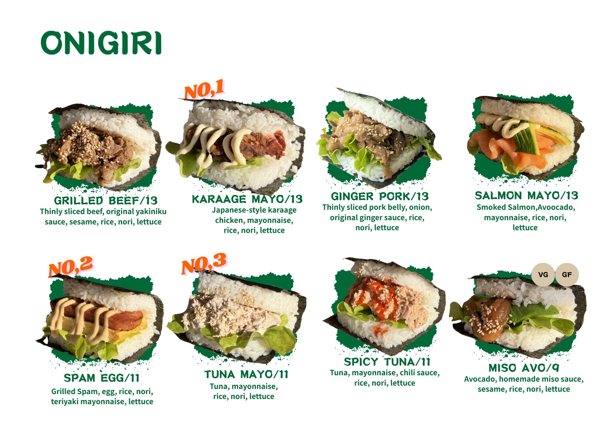 Full OH!NIGIRI menu board